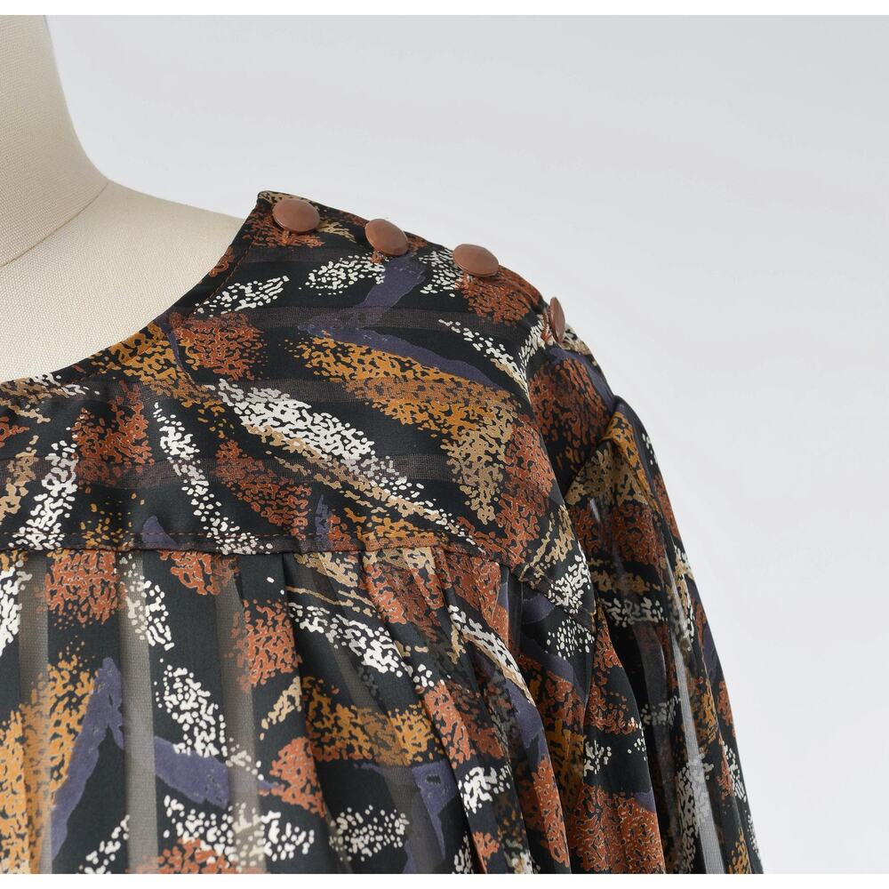 Vintage 80s Abstract Sheer Blouse Black And Brown… - image 5